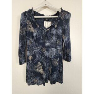 Calvin Klein Jeans Womens Paisley 3/4 Sleeve Top Small Blue Midnight New $55